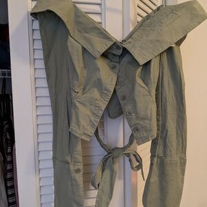 AKIRA Sage Green Collared Crop Top